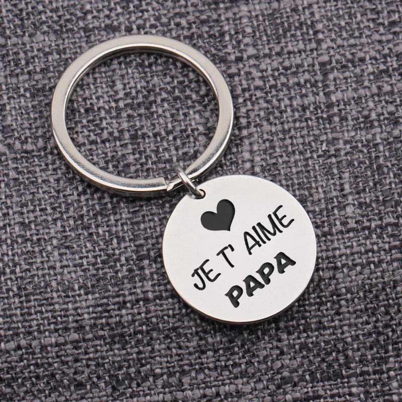 Je T'aime папа французский язык День отца брелок Porte Clef папа Подарочная бирка для ключей с вышивкой на заказ подарок Keepsake отец сувенир Brelok