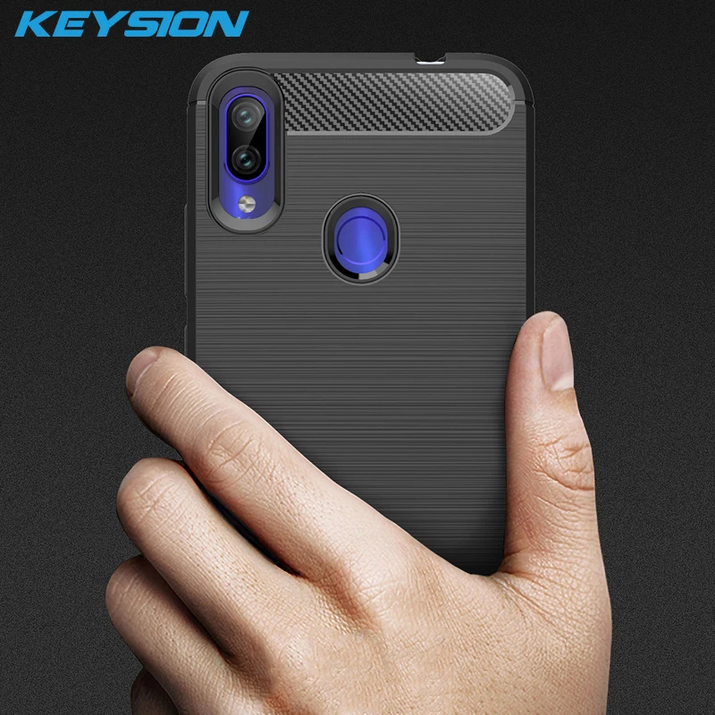 KEYSION Phone Case for Xiaomi Redmi Note 7 Pro 6 5 Carbon Fiber Soft TPU Silicone Brushed Back Cover | Мобильные телефоны и