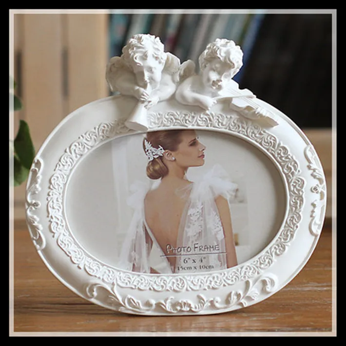 Фото Рамка Ангел белый овальный Форма с одним фото 6x4 &quotдля новорожденного и