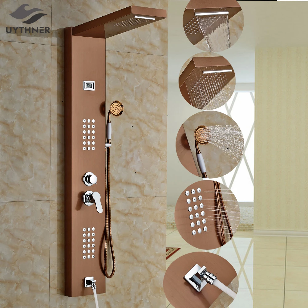 Настенные Роуз Золотой Душ столбца душ Панель w/ручной насадки для душа пластина