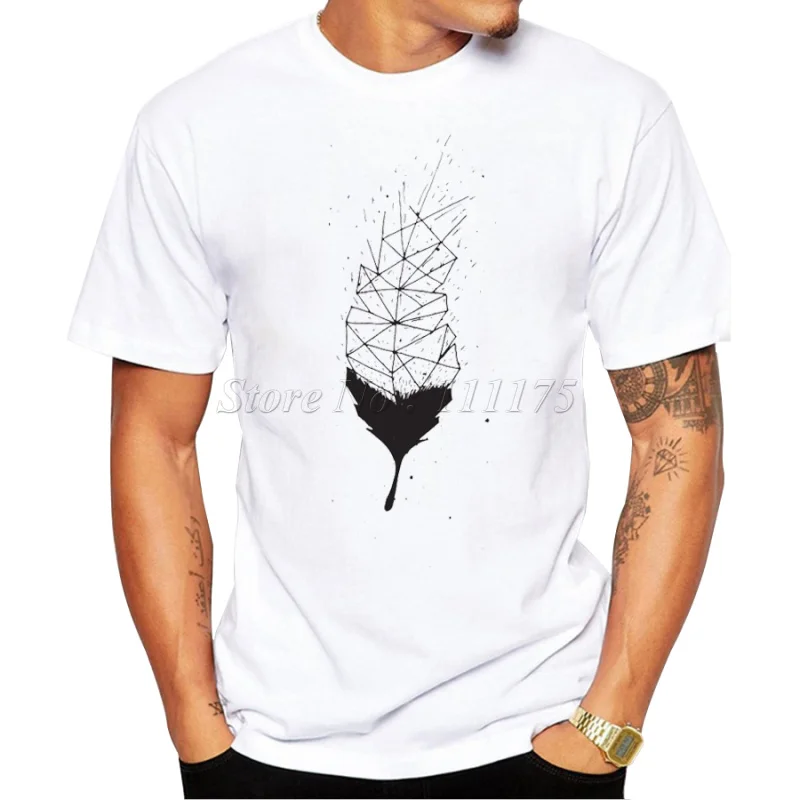 Мужская летняя футболка с геометрическим принтом и перьями модные футболки