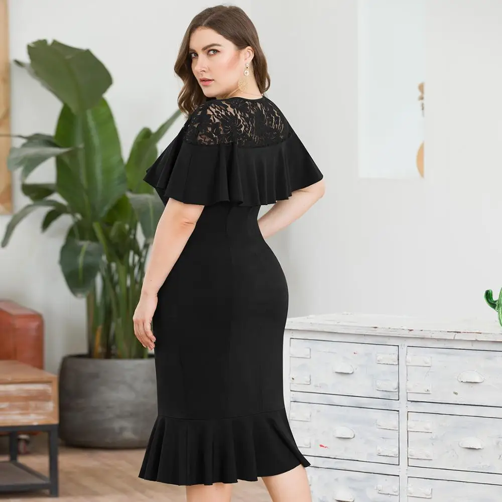 WHZHM/Большие размеры 3XL 4XL черное кружевное платье в стиле пэчворк женское с