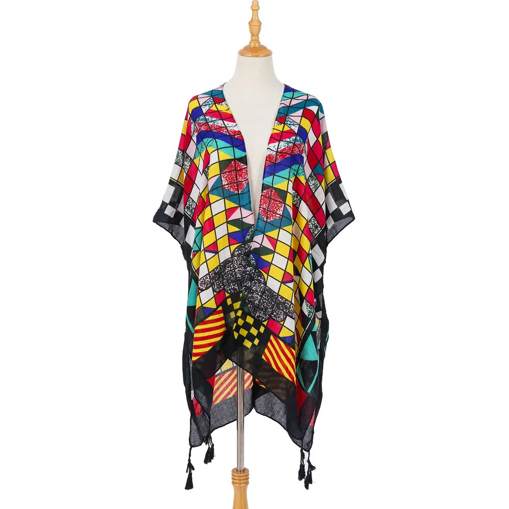 Хлопковая Пляжная накидка купальный костюм с принтом купальник Женский кафтан