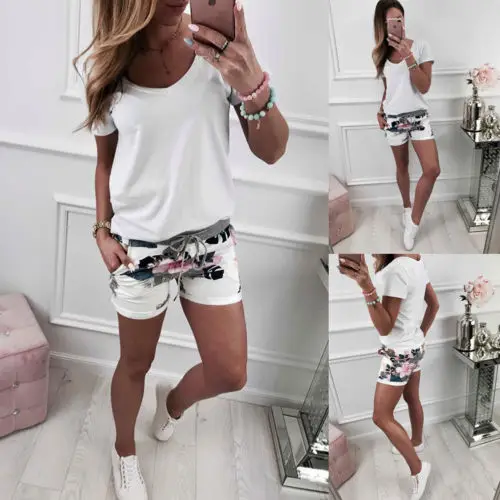 

Women Summer Casual Beach Shorts Plus Size Ladies Shorts Cotton Elastic Waist Ink Printing Shorts