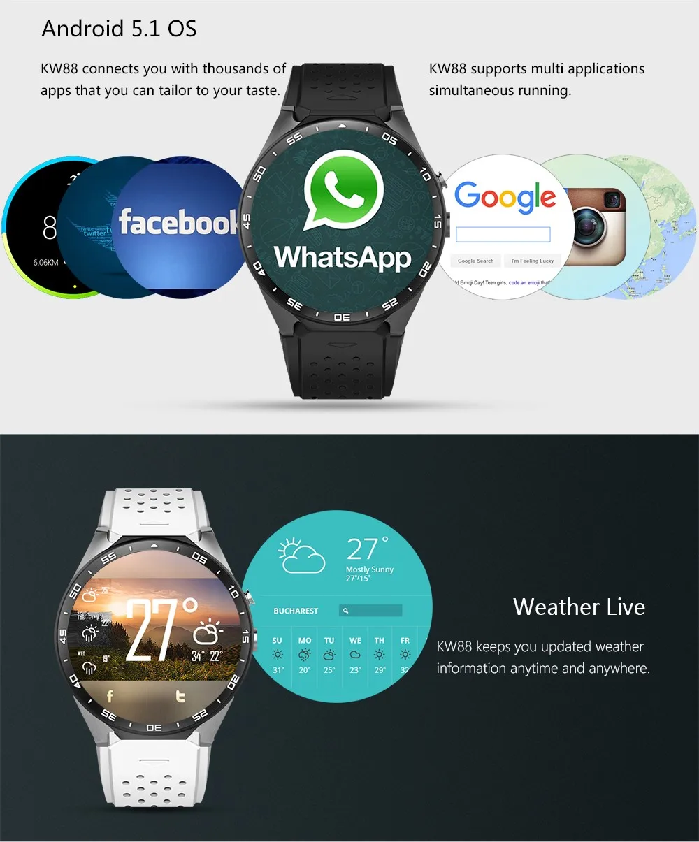 KW88 ОС Android 5 1 Смарт часы Электроника 39 дюймов MTK6580 Смарт-часы телефон Поддержка 3g