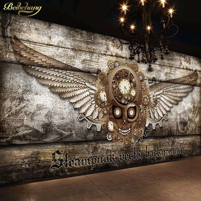 beibehang 3D Large Stereo Retro Wooden Glove Wings Theme Fresco Cafe Bedroom Bar Background Wallpaper papel de parede | Обустройство