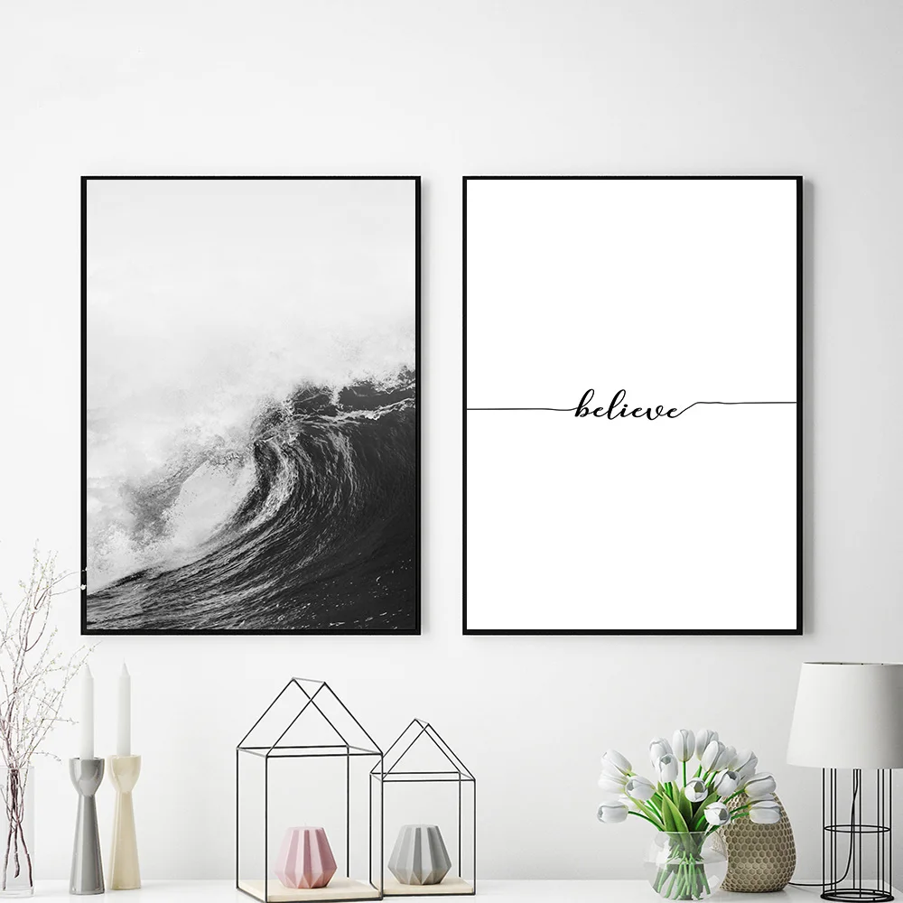 

Modern Sea Landscape Poster Black White Wave Canvas Painting Printed Picture Home Wall Art Painting Wall Sticker Decoration