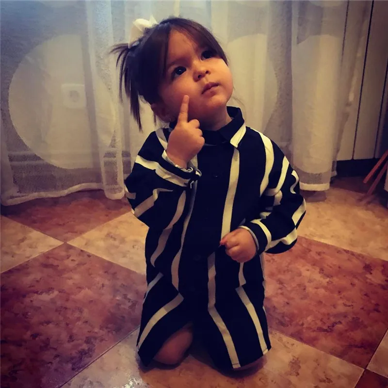 Новинка Лето Платье для девочки в полоску длинные блузки, топы, рубашки Повседневная одежда, комплекты одежды комплект