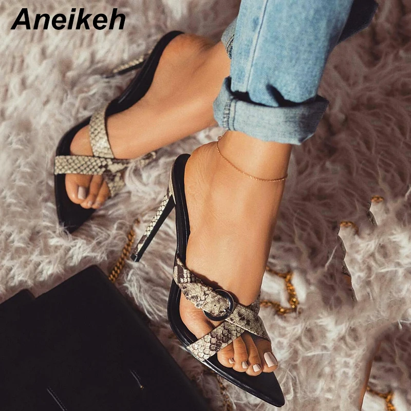 Aneikeh/Новая модная женская обувь; Новинка года; женские босоножки; тапочки с острым носком; туфли-лодочки на высоком каблуке с леопардовым принтом; Размеры 35-40