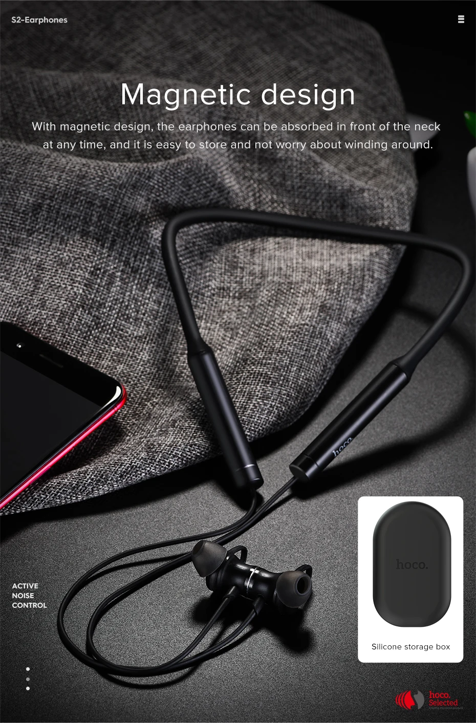 Hoco S2 спортивные bluetooth-наушники с активным контролем шума, беспроводные наушники с микрофоном, стерео объемные басы для iOS Android