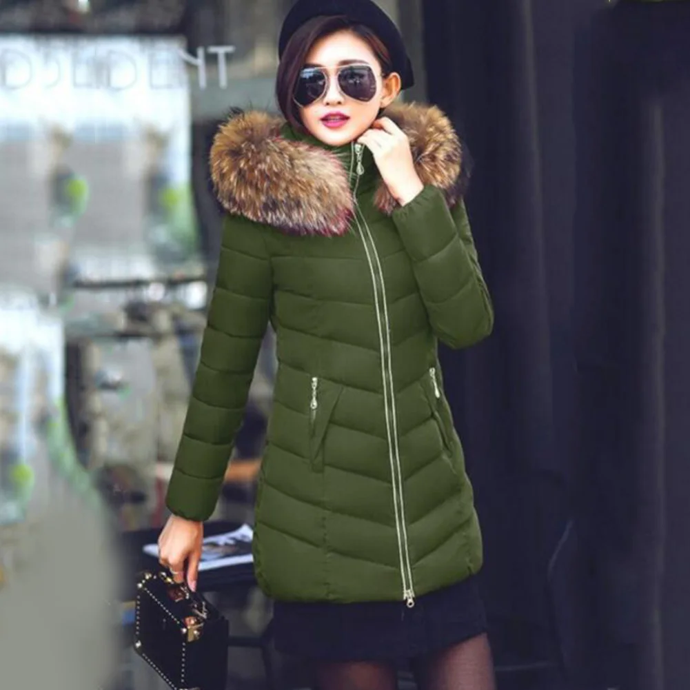 Зимняя женская куртка из хлопка длинная верхняя одежда с меховым воротником