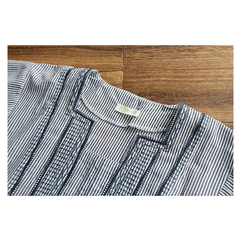 5748 весенние женские платья в японском стиле с вышивкой Полосатое платье средней