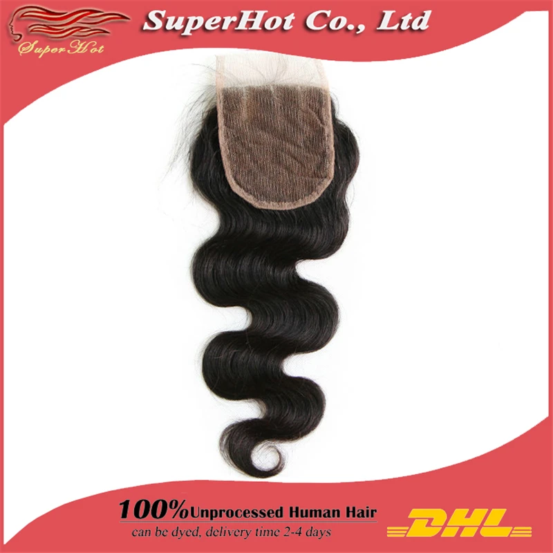 Three Part Lace Top Closure 4&quot*4&quot Body Wave 5A Brazilian Hair Off Black #1b Natural Color No Shedding Tangle DHL Free |
