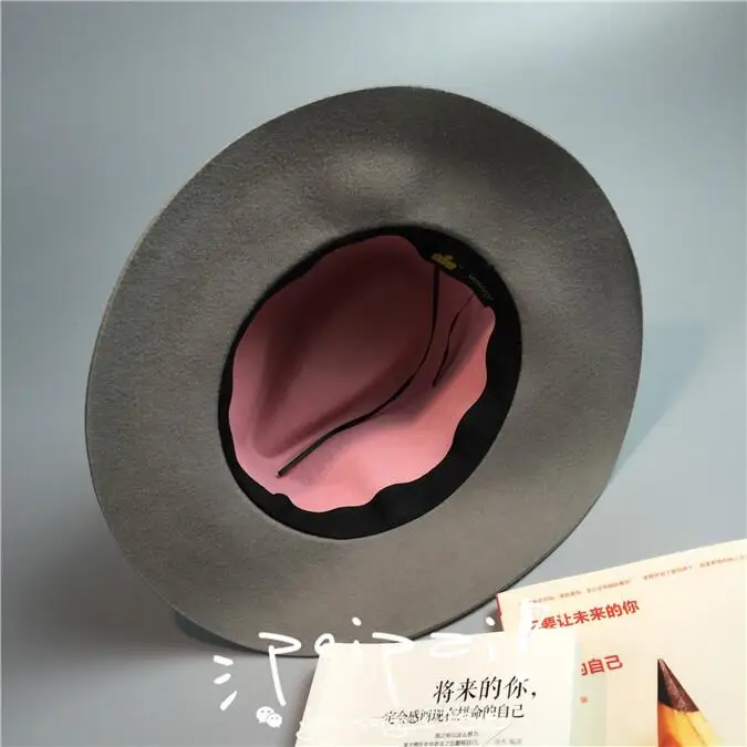 Элегантные зимние женские букву м шерсть Джаз Fedoras Hat розовый шляпа для женщин дамы большой полями ковбойской Панама Fedoras Hat