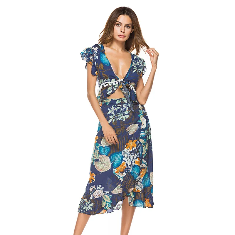 Fashion 2018 Dress Women Summer Ukraine Bohemian Tassel Floral Print Sexy V-neck Casual Loose Beach Plus Size | Женская одежда