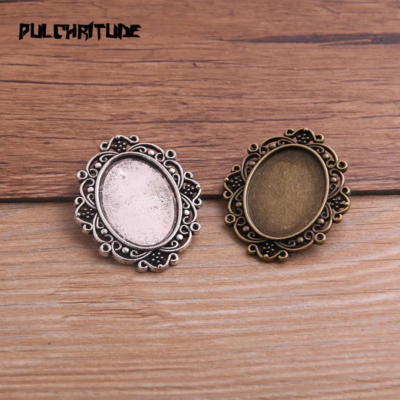 4pcs 18*25mm Inner Size Two Color Metal Alloy Simple Oval Lacework Cabochon Pendant Setting Jewelry Findings | Украшения и