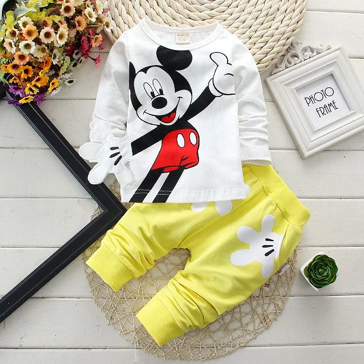 Disney Микки и Минни Маус «Холодное сердце», Рождественская одежда для детей весенние Рубашки; комплекты с длинными рукавами комплекты одежды детские спортивные костюмы для детей; Bebes; спортивные костюмы