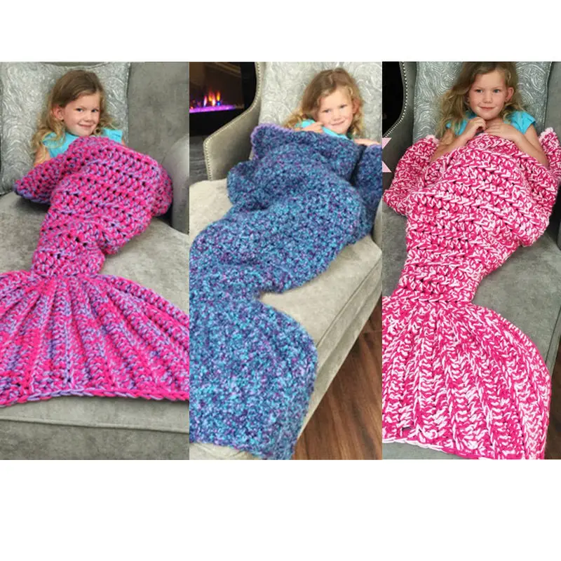 Супер ручная работа вязанное крючком одеяло с хвостом русалки кокон вязаное