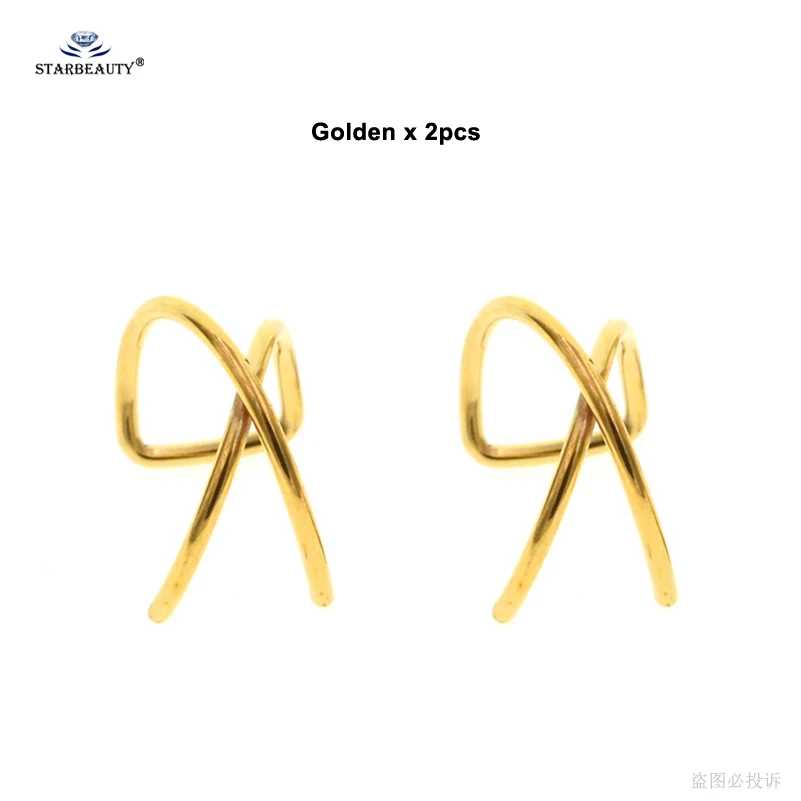 Golden x 2pcs 2 шт., крутой X Крест, поддельный пирсинг спираль, пирсинг, кольцо для губ, пирсинг de Orelha, поддельные серьги, манжета, ювелирные изделия из нержавеющей стали - Окраска металла: Golden x 2pcs