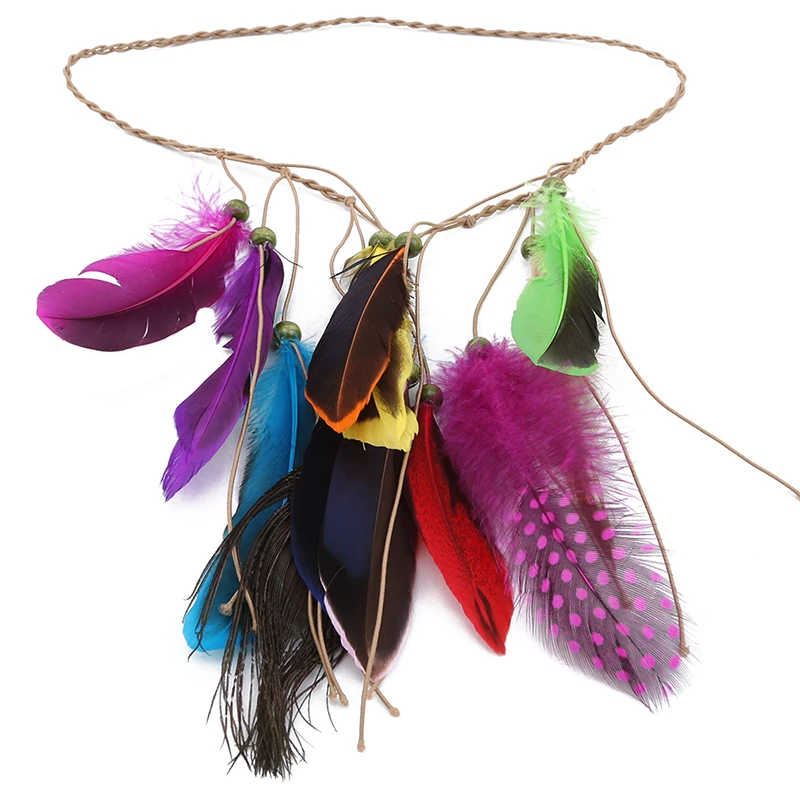 Эластичные резинки для волос банты в индийском стиле перьевые ручные тканые с