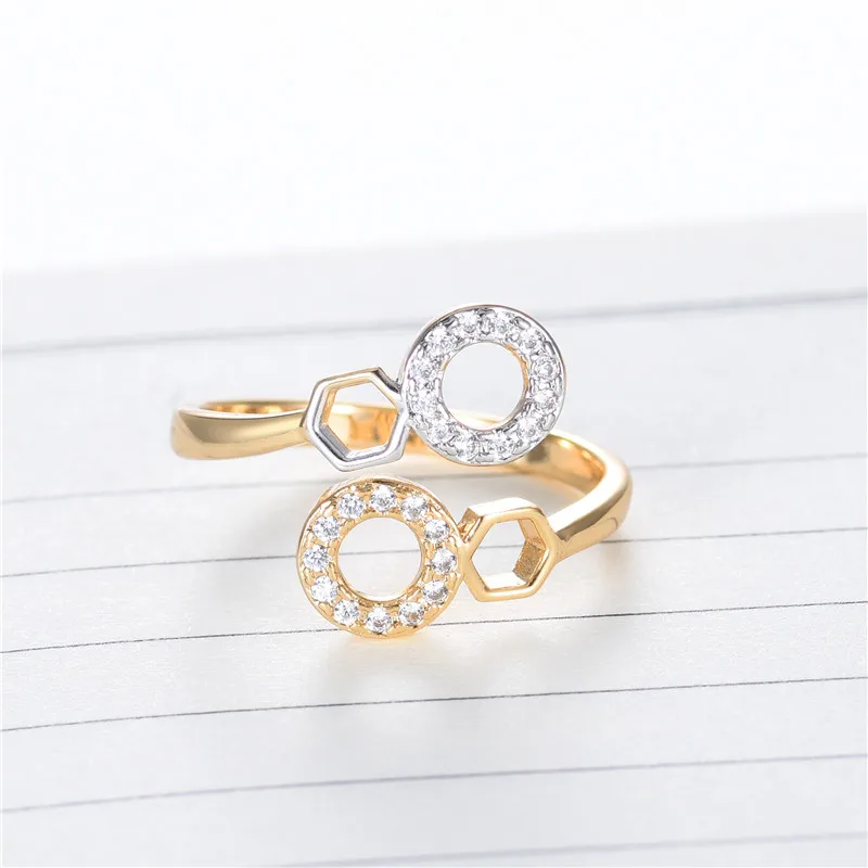 GULICX Trendy Gold &amp Silver Color Wedding Rings For Women Geometric Shaped Female Adjustable Cubic Zirconia Jewelry GLR704 | Украшения и