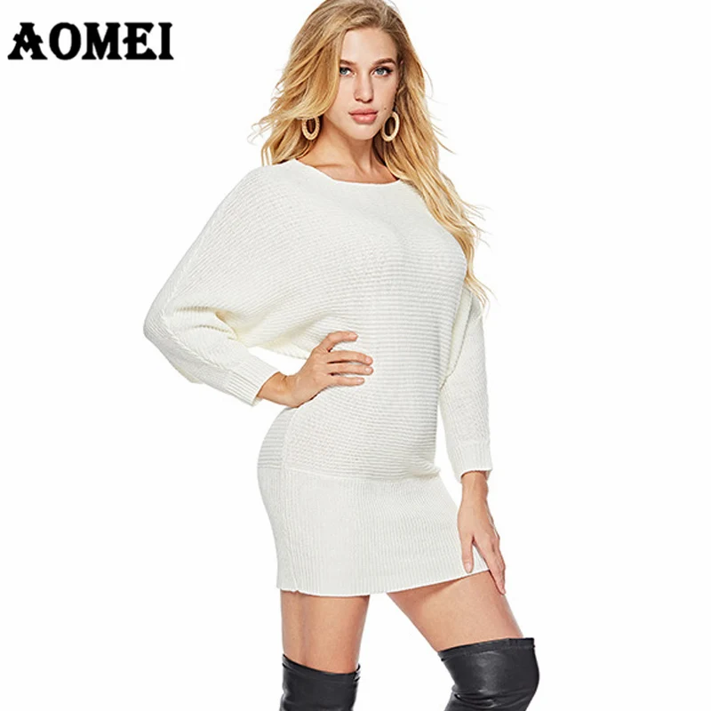 Women Pullover Sweater Mini Dress pull long Femme Autumn Knitted Tops Sexy Girls Casual Fashion Fall Winter Knitting Slim Jumper | Женская