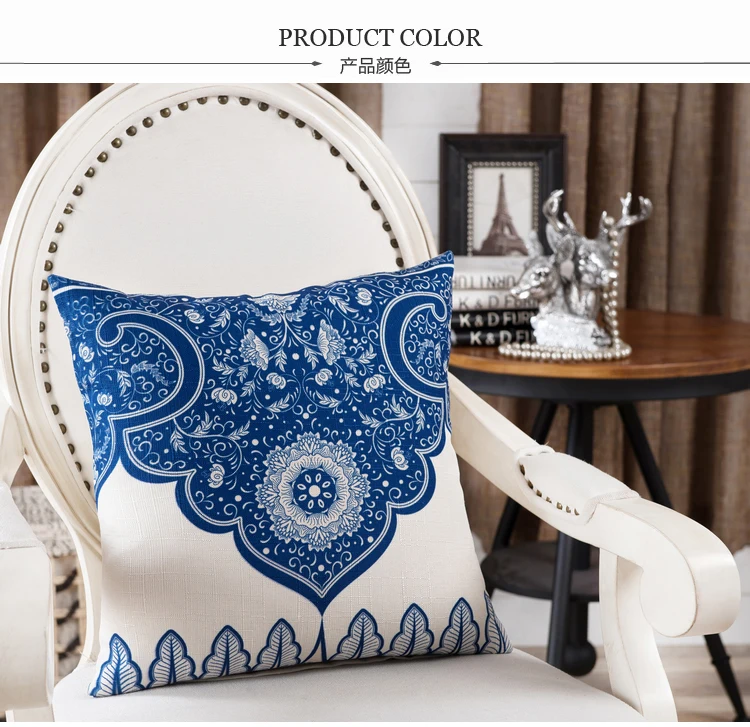 Классические китайские цветы льняная хлопковая подушка синий и белый с цветами
