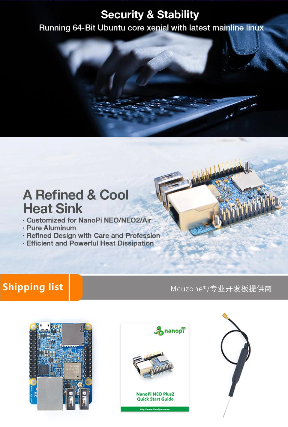 FriendlyELEC NanoPi-NEO Plus2 512 МБ/1 ГБ DDR3 Оперативная память 8 Гб памяти на носителе eMMC Allwinner H5 64-разрядным четырёхъядерным высокопроизводительный Cortex A53