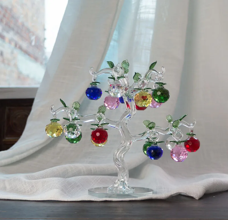 Crystal Apple Tree Ornaments Glass Fengshui Crafts Living Room TV Cabinet Home Decor Figurines Christmas New Year Gift Souvenir