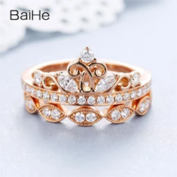 BAIHE, 14 к, розовое золото, 0.12ct, сертифицировано H/SI, Круглый, с натуральными бриллиантами, обручальное кольцо для женщин, модное, ювелирное изделие, корона, подарок, кольцо - Цвет камня: Main Guard Ring