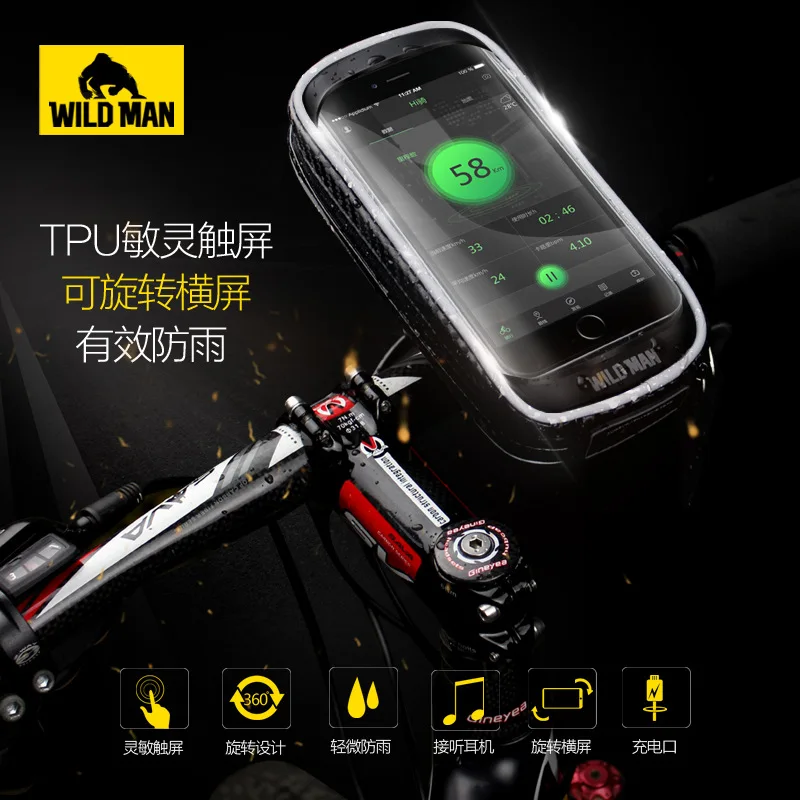 Велосипедная Сумка велосипедная Mtb Передняя Сумка велосипедная упаковка Мобильная подставка для телефона сумка футляр Водонепроницаемый вращающийся сенсорный экран - Цвет: Black