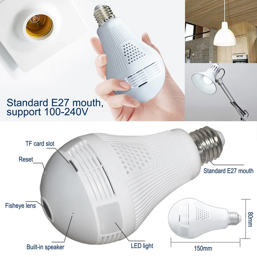 1.3MP 2MP HD 360 Широкий формат Fisheye Беспроводной Wi Fi Камера 960 P 1080 лампы VR панорамный IP