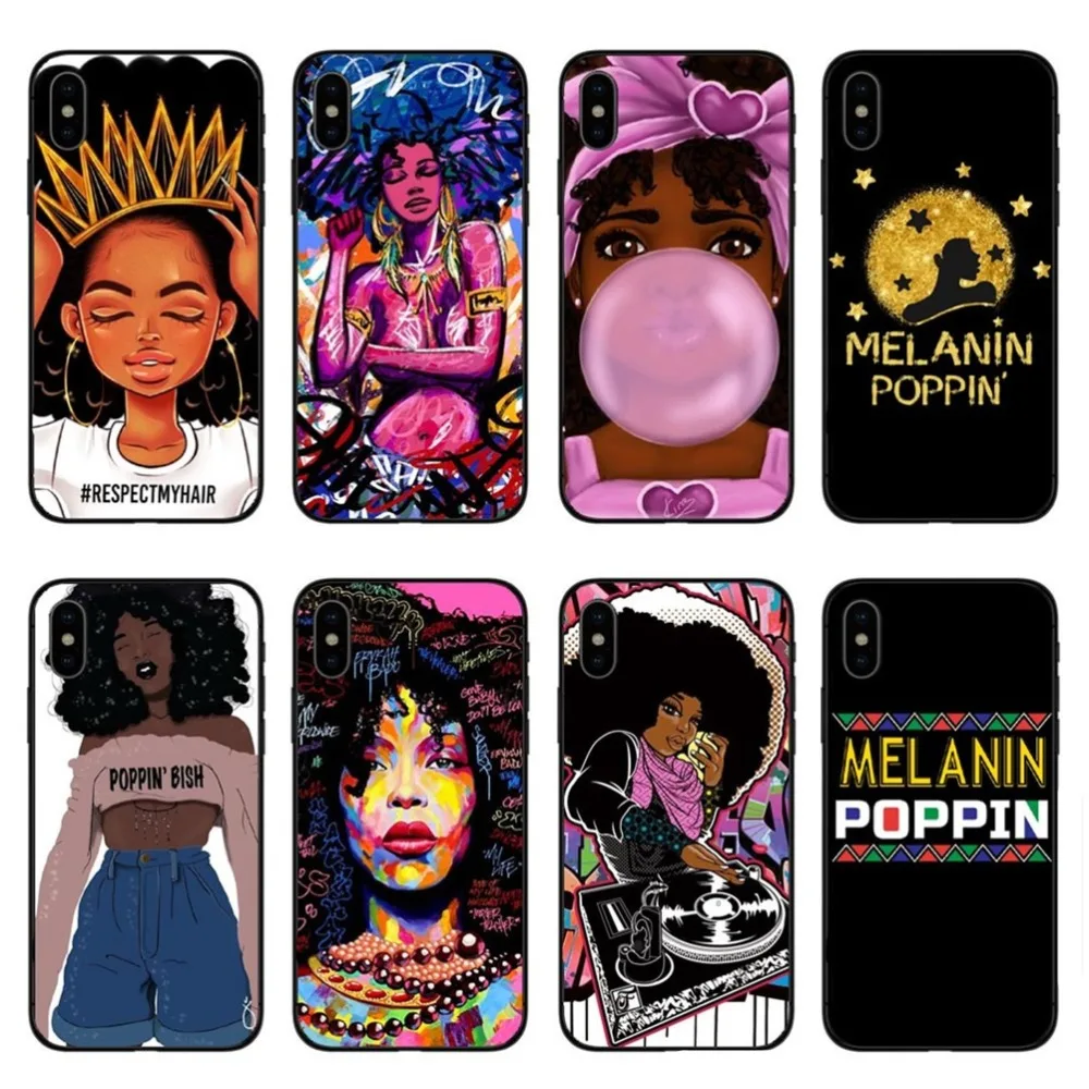 2 банца Melanin Poppin Aba Чехлы для iPhone X модные черные девушки мягкий TPU телефон чехол 5 5S