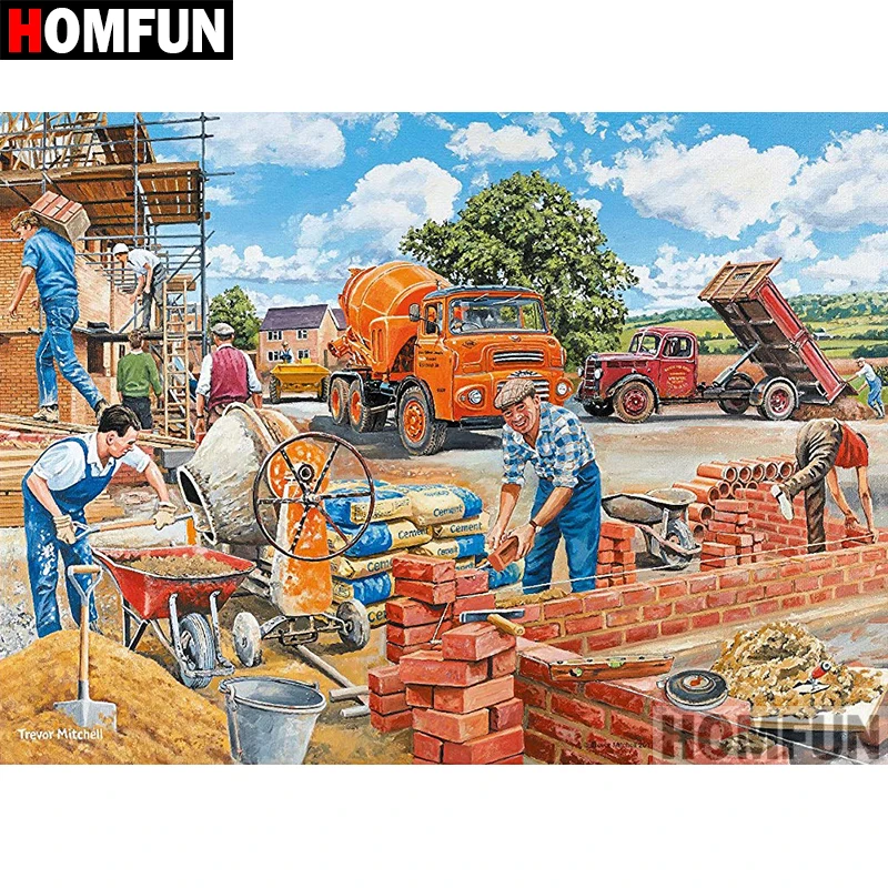 

HOMFUN 5D DIY Diamond Painting Full Square/Round Drill "Construction site" Embroidery Cross Stitch gift Home Decor Gift A08296