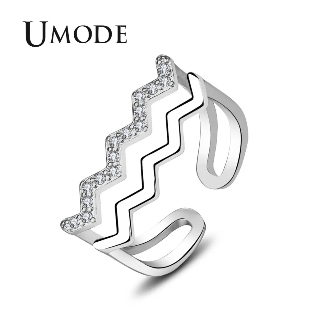 UMODE модное волнистое открытое Манжетное кольцо для женщин циркониевое обходное
