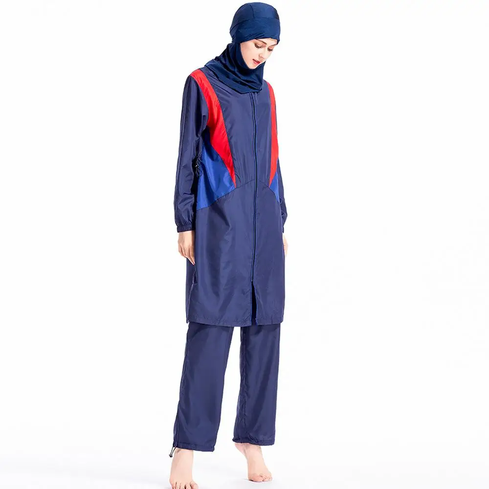 Исламский купальник 3 шт. купальники мусульманские женщины на молнии Burkini пляжная