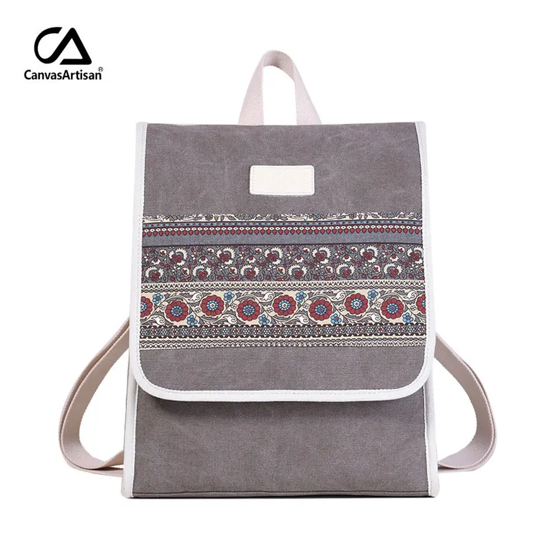 Canvasartisan Для женщин Холст Рюкзак Ретро Стиль Цветочные школа рюкзак ноутбук Рюкзаки Сумки женский Повседневное Колледж daypack - Цвет: light gray