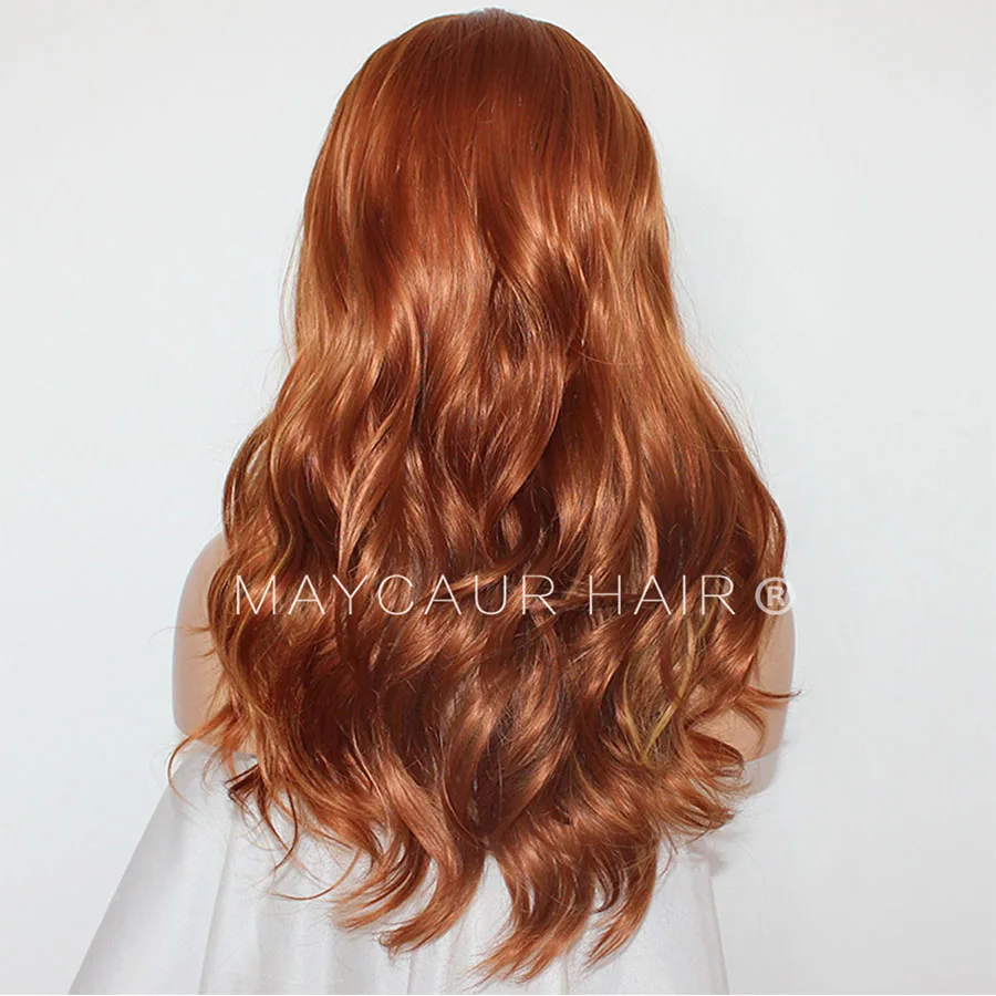 Maycaur оранжевый имбирь смешанный цвет синтетические кружева передние парики для женщин Glueless длинные волнистые волосы парики 180% Плотность
