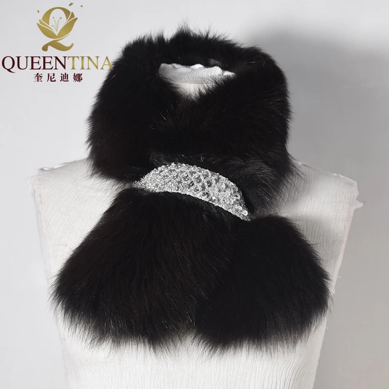 100% воротник из натурального меха роскошный Лисий мех кольцо ошейник шарф женский