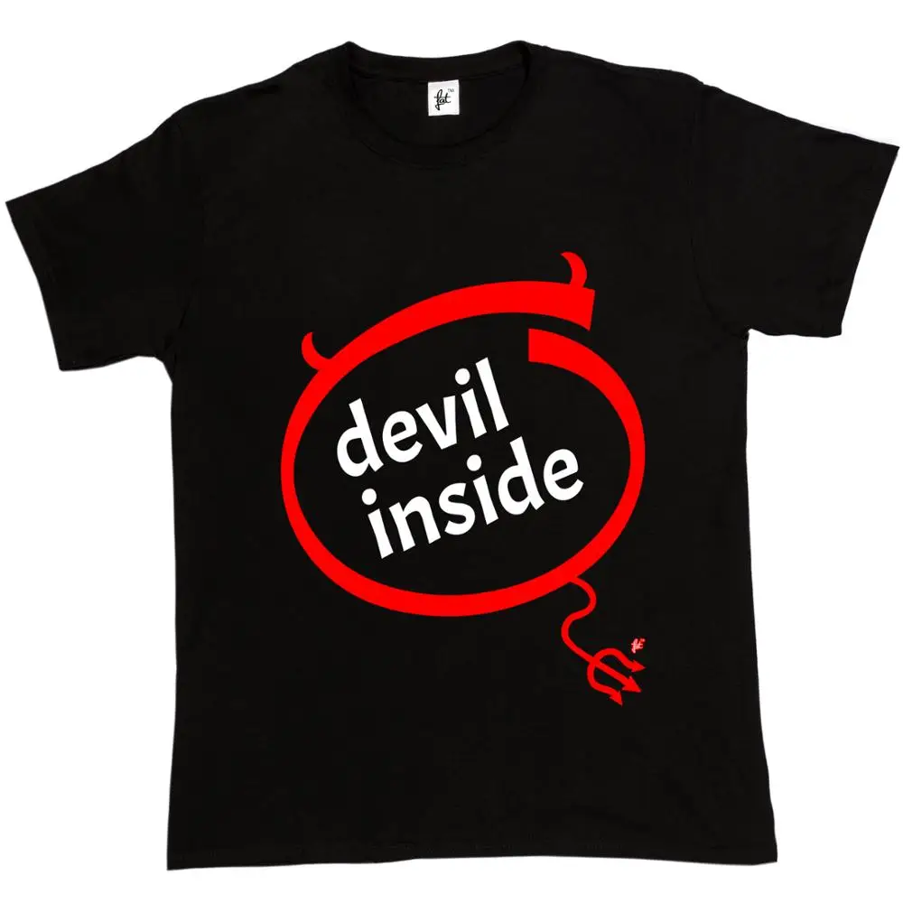 Льняные Рубашки Шеи Экипажа Новинка Короткие Мужские Дьявол Внутри Забавный Nerd