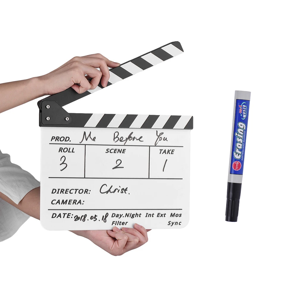 Andoer акриловый Clapboard сухое стирание для ТВ-пленки кинофильм с нумератор с хлопушкой с ластик для маркера