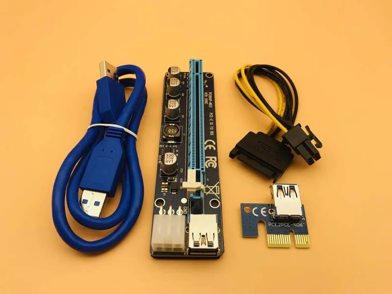 100 шт. VER 008C Upgrade Edition PCI-E Riser Express Card 1x to 16x удлинитель 6Pin кабель питания для BTC Miner Mining