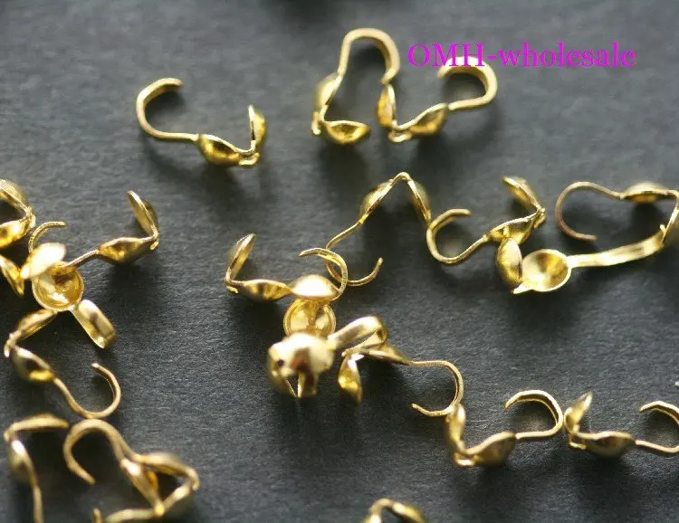 

OMH wholesale 500pcs golden plated metal necklace crimp end beads necklace bail Clasps Hooks 9x5mm DY82