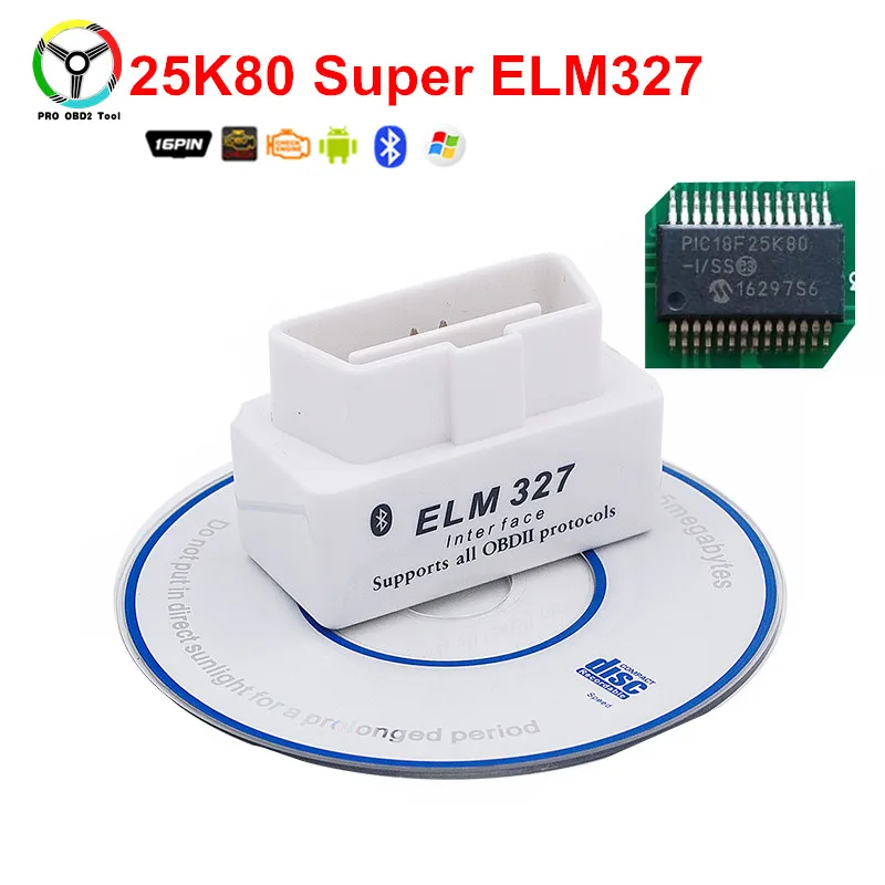 Белый Супер Мини ELM327 V1.5 Диагностический сканер PIC18F25K80 чип 12 языков работает мульти-автомобили ELM 327 OBD2 CAN-BUS диагностический инструмент - Цвет: Белый
