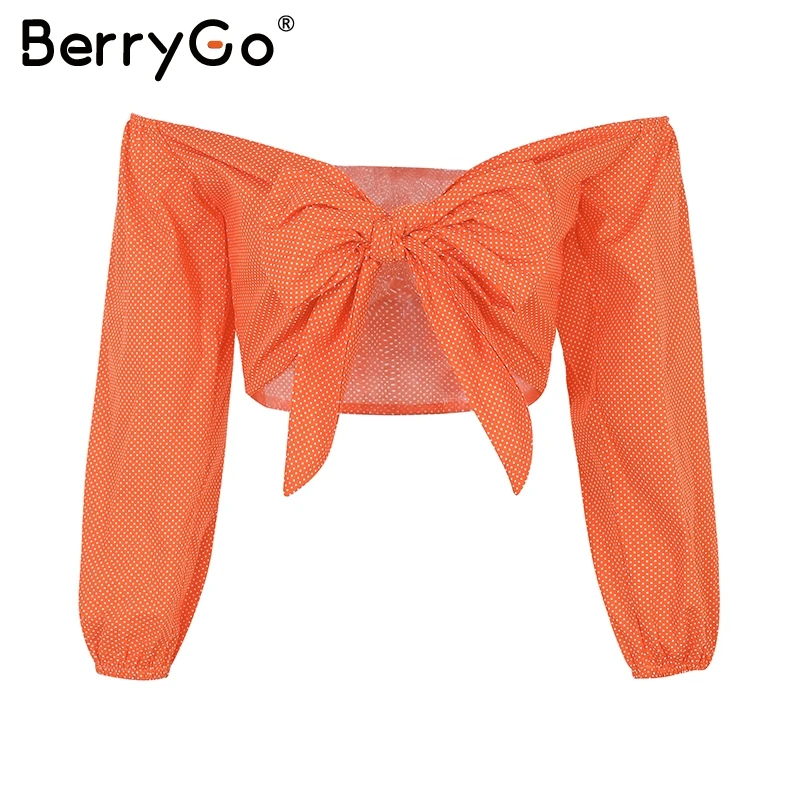 BerryGo с открытыми плечами узел сексуальный топ на бретелях уличная точка Печатный