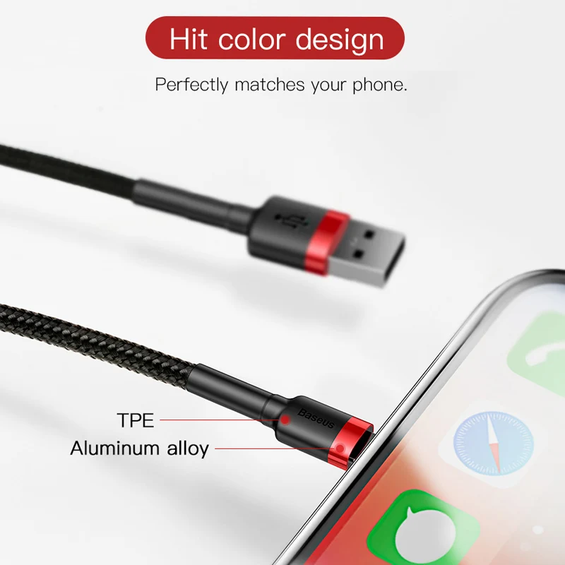 Baseus USB кабель для передачи данных для iPhone кабель 2.4A Быстрая зарядка кабель для iPad iPhone зарядное устройство шнур провод для iPhone XS X XR 8 7 6plus