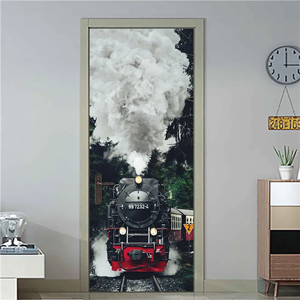 Self Adhesive Renew Door Sticker Mountain Range Sunset Home Decor 3d Print Waterproof Mural Wardrobe Renovation Decal Pictures