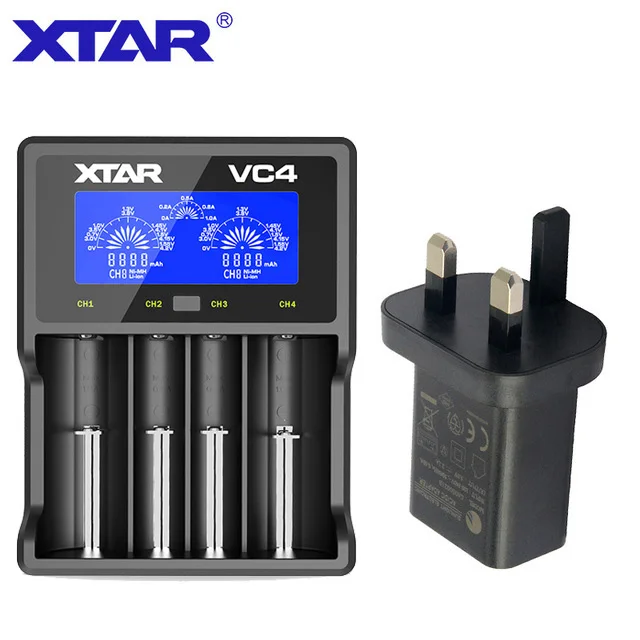 XTAR VC4 Батарея Зарядное устройство 20700 18650 21700 14650 17335 17670 18490 10440 14500 16340 17500 18350 18500 18700 22650 25500 32650 - Цвет: VC4 with UK PLUG