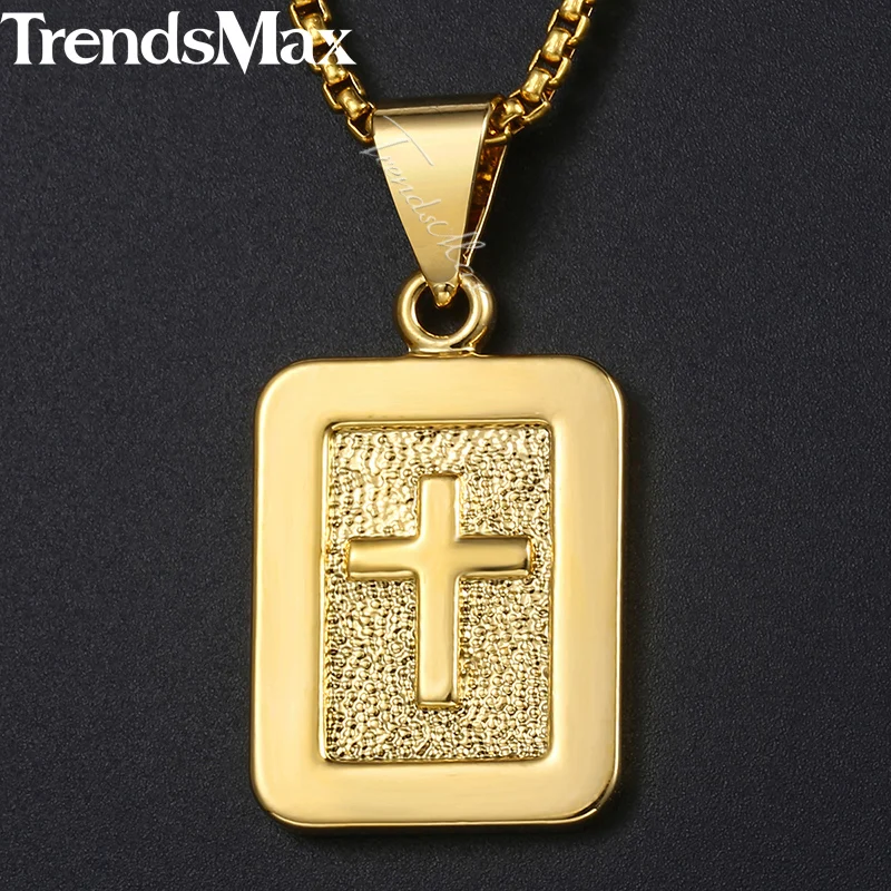 Trendsmax крест подвески для женщин мужчин Кристиан резные Dog Tag s золотые религиозная