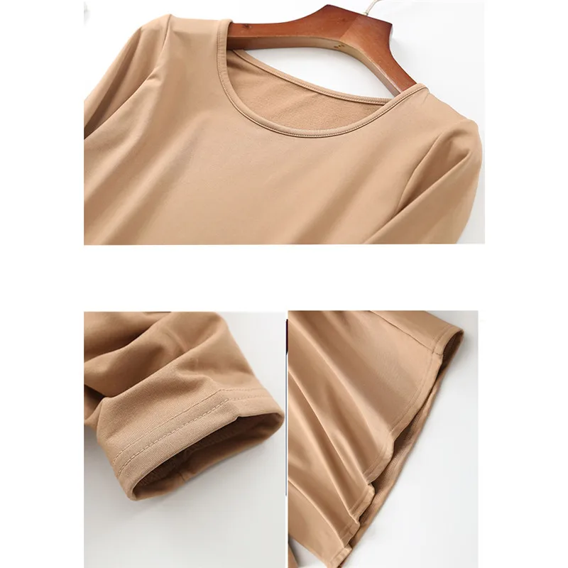 

Spring Women Winter T Shirt Tees Long Sleeve Warm Thick Velvet T-Shirts Female Bottoming Underwear Shirt Tops Plus Size AB1286
